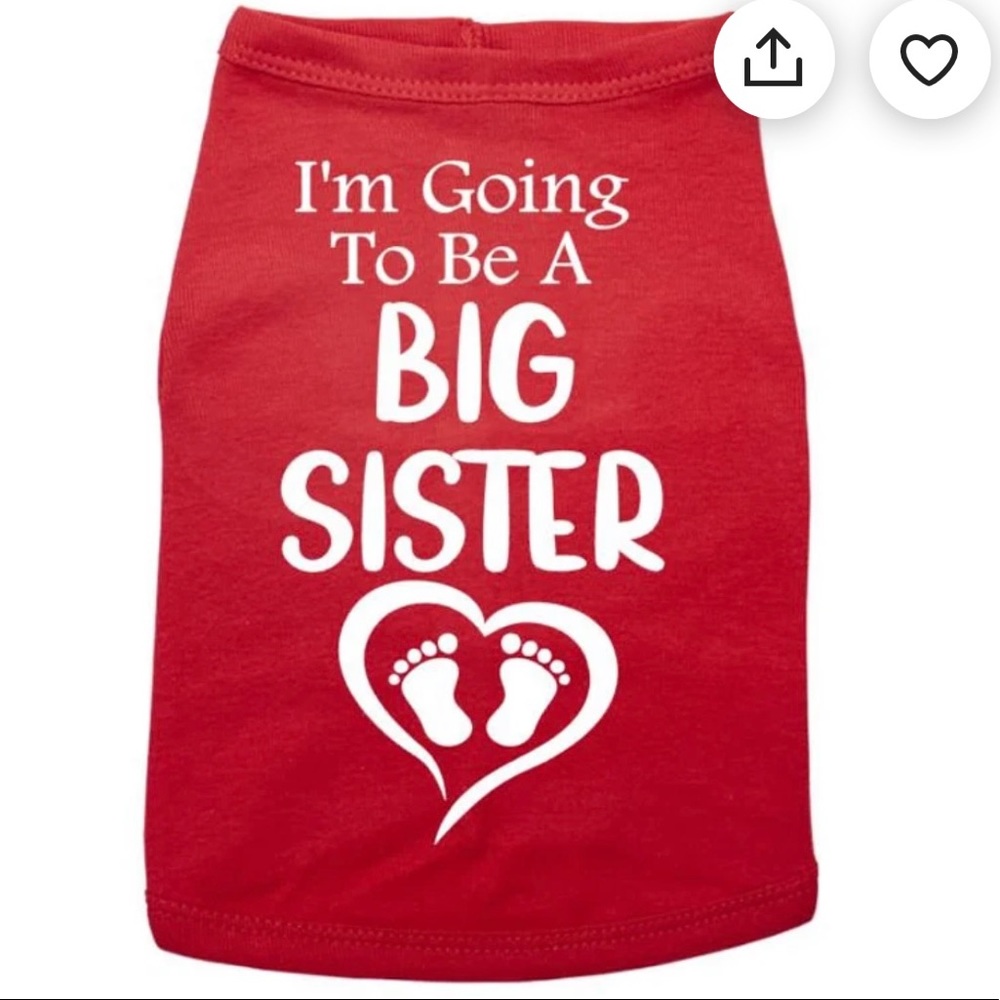 Gender Reveal Baby Announcement “I’m Going To Be a Big Sister” Dog T-Shirt Sz M